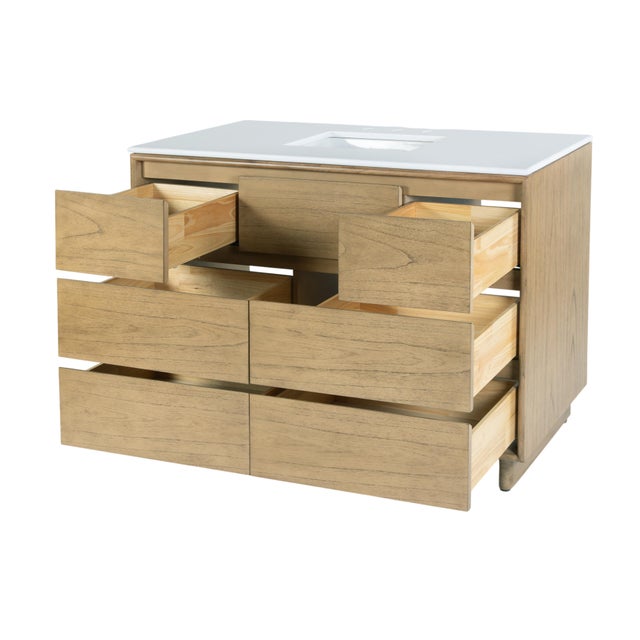 Spritely Home Accent Furniture Halmstad 48 in. W Rectangular Wood Single Sink 6 Drawer Bathroom Vanity Set, Blonde Oak For Sale - Image 4 of 9