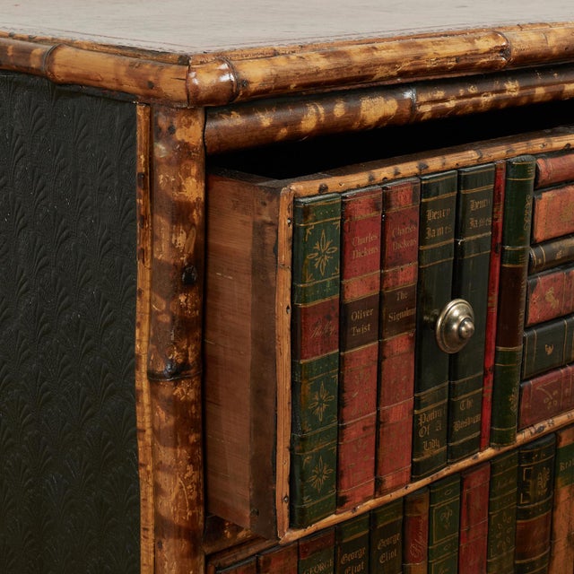 Antique English Bamboo Leather Top Faux Book Chest of Drawers For Sale - Image 10 of 18