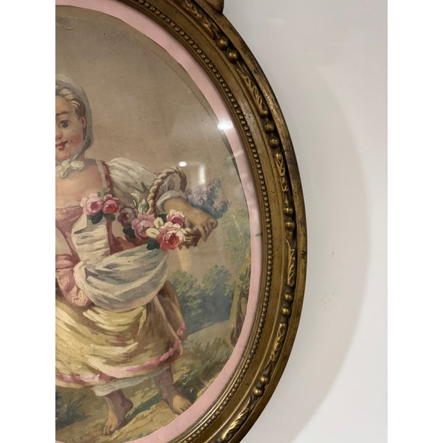 Antique Papier Peint Garden Scene in a Water-Gilded Wood Frame For Sale - Image 12 of 13