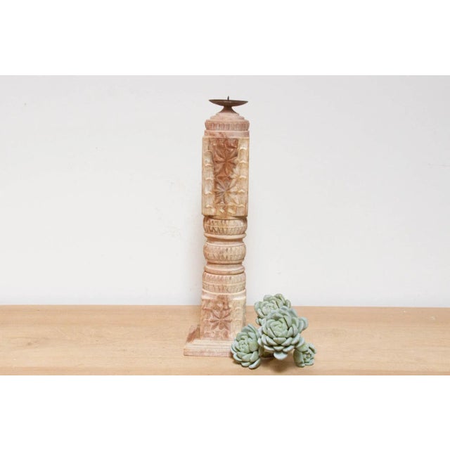 Carved Whitewash Charpai Candle Holder For Sale In Los Angeles - Image 6 of 6