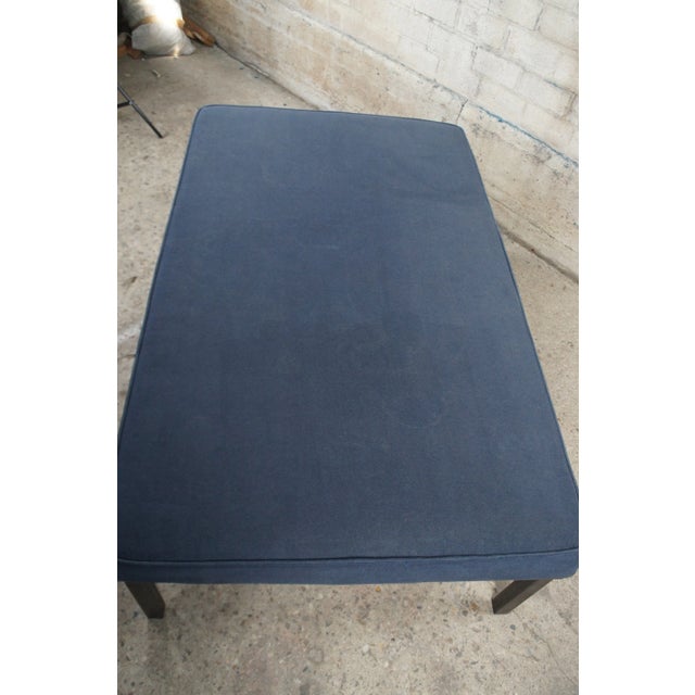 Wood Vintage Parsons Style Minimalist Modern Cocktail Table Blue Ottoman Foot Stool Footrest 61" For Sale - Image 7 of 12