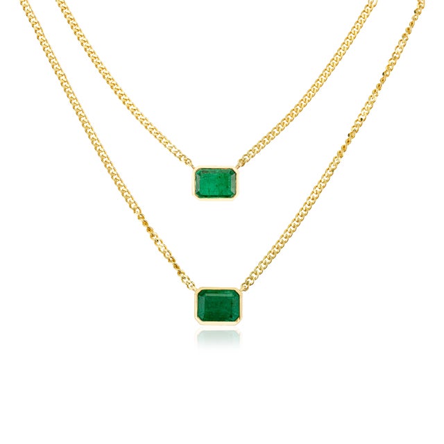 Green Natural Zambian Emerald Necklace in 14k Solid Yellow Gold For Sale - Image 8 of 14
