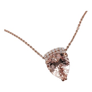2.7ct Morganite Pendant Necklace With Natural Diamonds in Solid 14k Gold For Sale