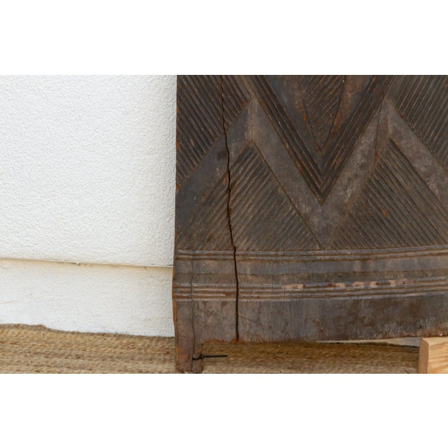 African Antique Charcoal Gray Igbo Carved Door For Sale - Image 3 of 7