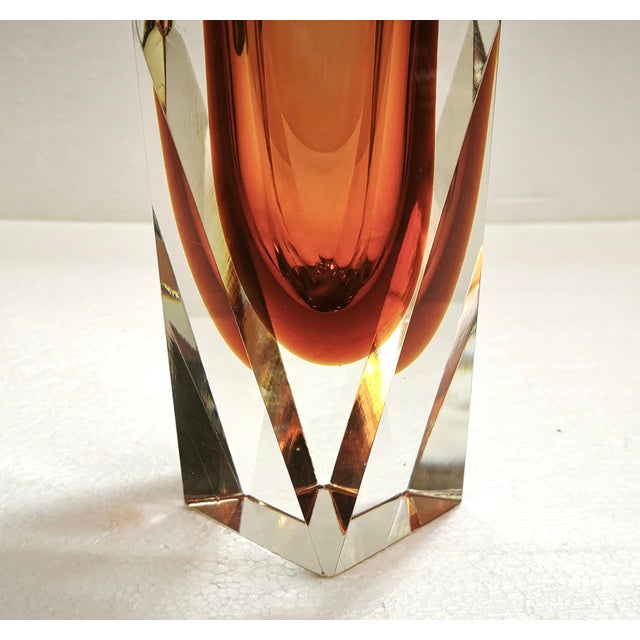 Large Faceted Amber and Clear Formia Sommerso Murano Glass Vase, Italy, 1970s For Sale - Image 18 of 18
