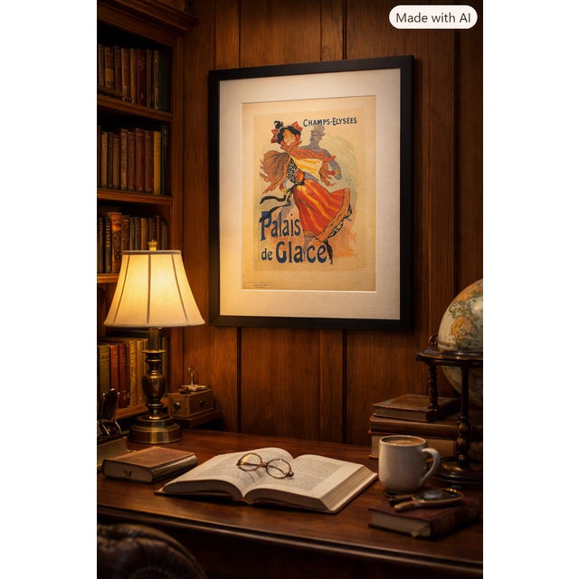 Rustic European Jules Chéret “Palais De Glace” – 1896 Original Lithograph on Japan Paper, Framed For Sale - Image 3 of 8