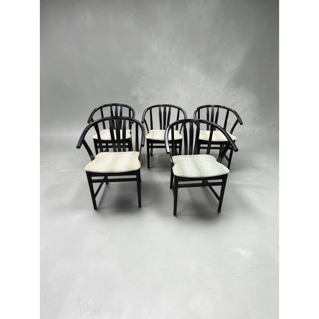 Mid-Century Modern Set of Five Vintage Hungarian Black Lacquer Bentwood Armchairs For Sale - Image 3 of 12