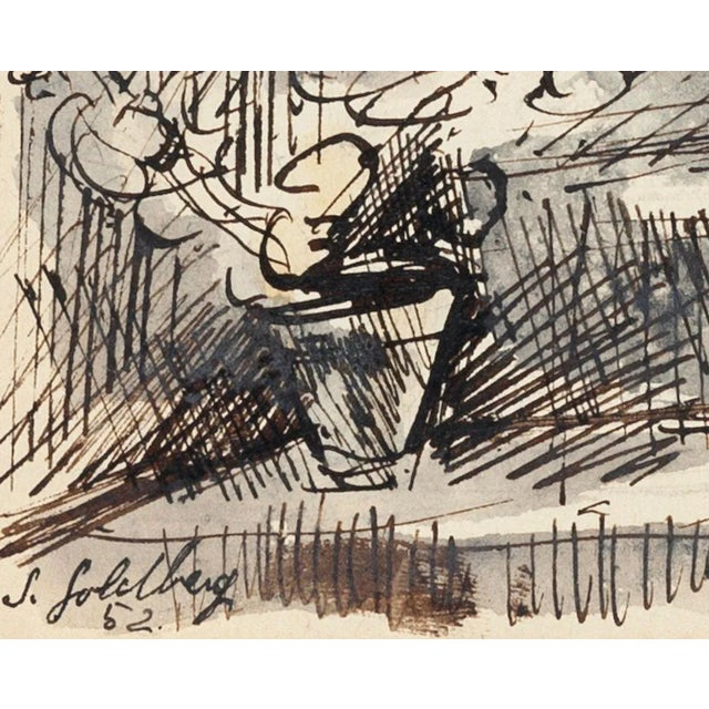 Entry is an original drawing in mixed media (ink and watercolor) on paper realized by Simon Goldberg (1913-1985). Hand-...