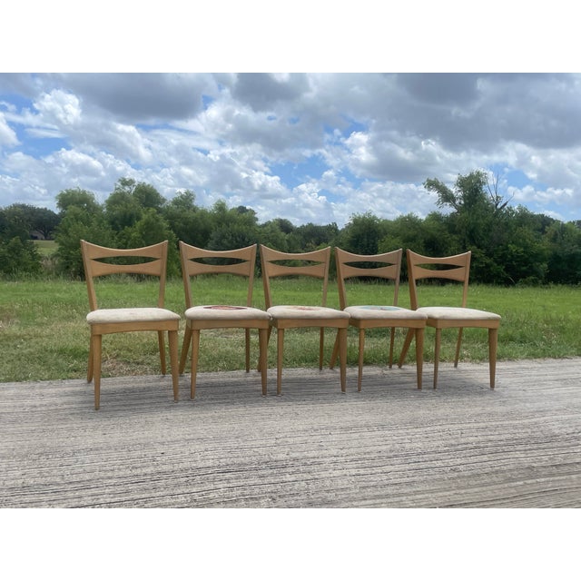 Heywood Wakefield "Cat's Eye" Chairs - Set of 5 For Sale - Image 11 of 11