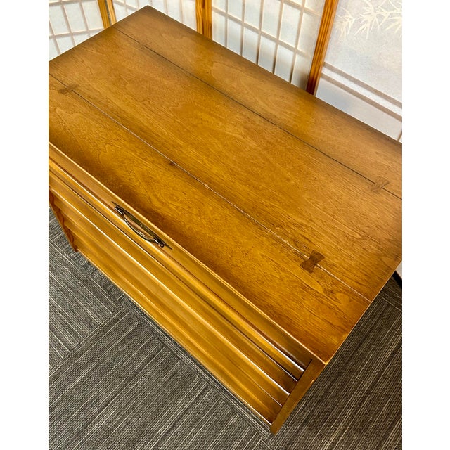 Stylish MCM three drawer chest in light walnut finish by American of Martinsville Furniture. Well constructed, sturdy and...