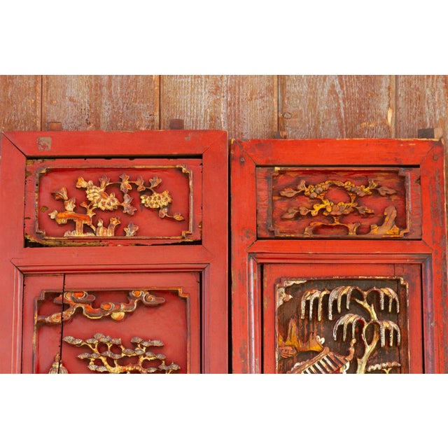 Antique Scarlet Red Gilt Asian Panels For Sale In Los Angeles - Image 6 of 10