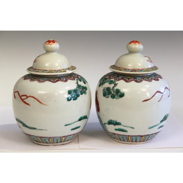 Chinese Pair of Antique Chinese Porcelain Ginger Jars Vases Covers, Kangxi Marks Matched For Sale - Image 3 of 12
