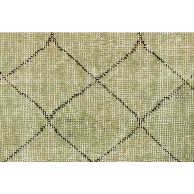 Mid-Century Modern Vintage Zeki Müren Runner in Sage Green With Geometric Patterns From Rug & Kilim For Sale - Image 3 of 7