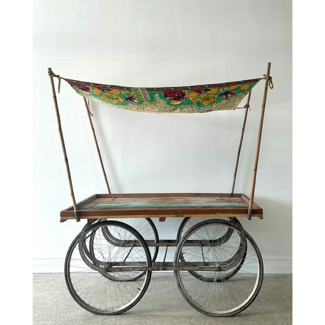 Vintage Wooden Market Cart With Fabric Canopy For Sale - Image 9 of 12