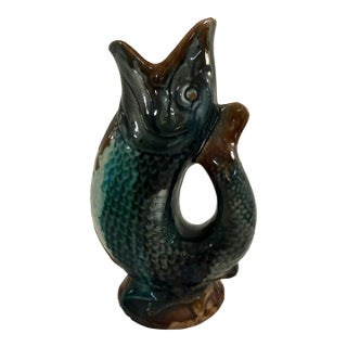 Early 20th Century Majolica Gurgling Fish Antique Pitcher For Sale
