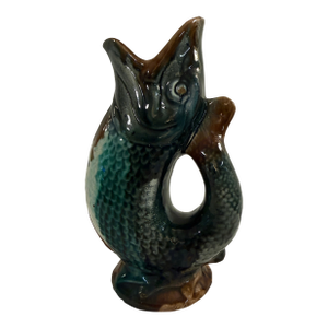 Early 20th Century Majolica Gurgling Fish Antique Pitcher