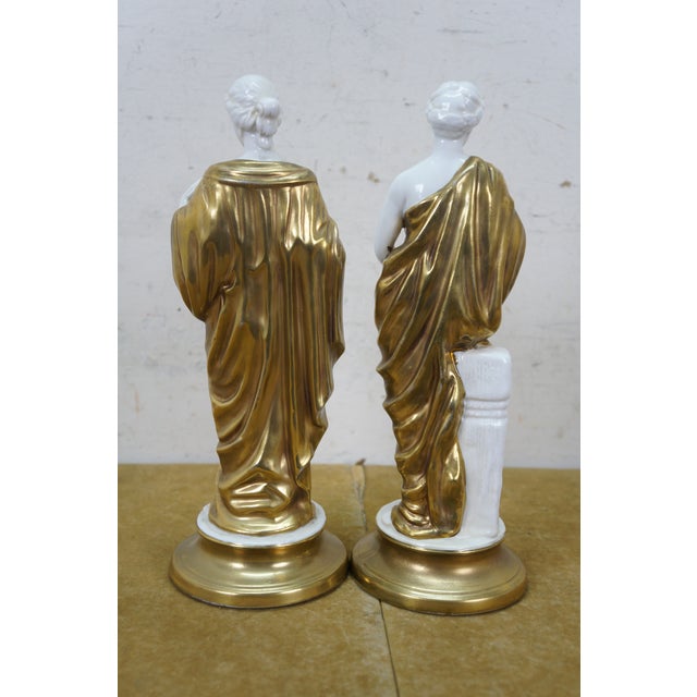 Neoclassical Greek Goddess 24k Gold Gilt Porcelain Statues Figurines 11" For Sale - Image 12 of 16