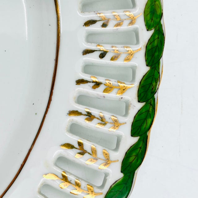 Vintage Reticulated Floral Plates With Green and Gold Trim - Set of 3 For Sale - Image 12 of 18