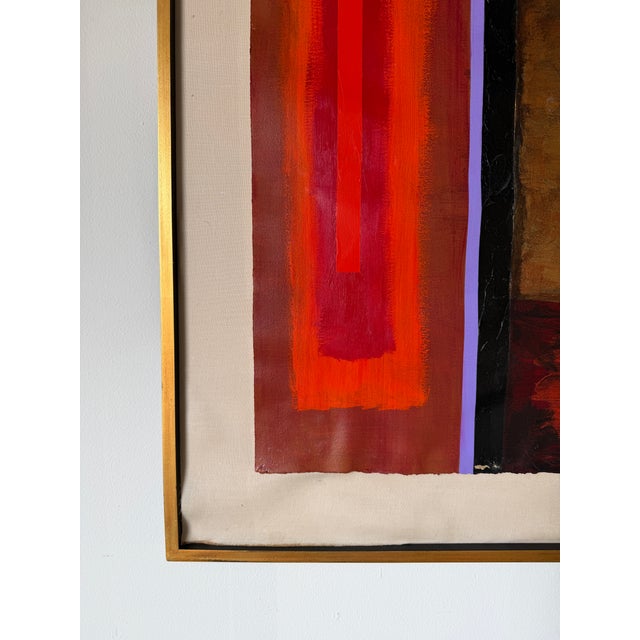 1980s Vintage Expressionist Geometric Abstract Acrylic on Paper Painting, Signed & Framed For Sale - Image 11 of 12