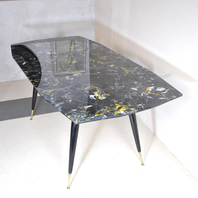 Mid-Century Modern Dining Table with Hexagonal Wooden Feet & Brass Terminals, 1960s For Sale - Image 3 of 15