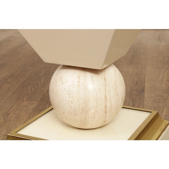 1990s Post Modern Lacquered Pedestal Stand With Travertine Sphere For Sale In Philadelphia - Image 6 of 13