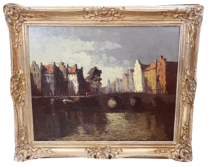 After Hein Hoppmann, German Expressionist Canal Scene, 1890s, Oil Painting