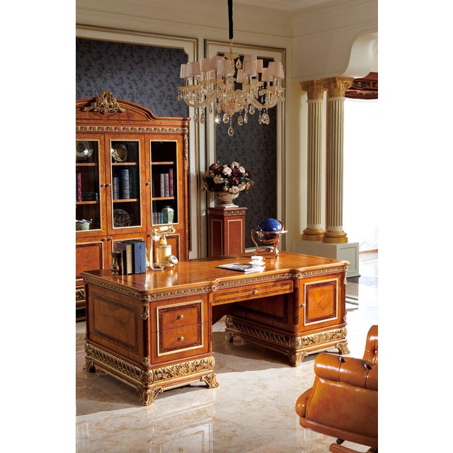 Transform your office into a distinguished executive retreat with this magnificent European-inspired desk. Crafted in a...
