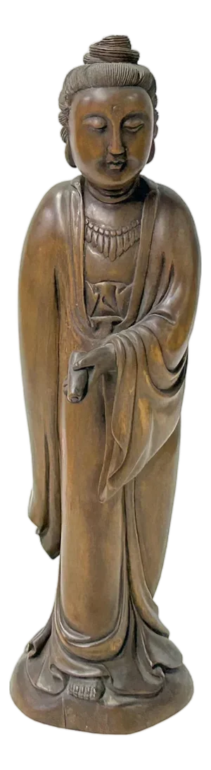Chinese Boxwood Ancient Dressing Lady Holding Scroll Display Statue