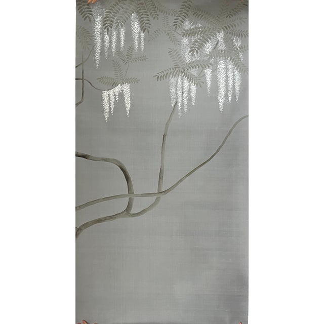 If you love the look of De Gournay wallpaper but not the price, this is for you. Minimalist Fog Gray Hand-Painted Silk...