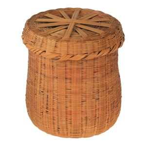 Vintage Lidded Woven Wicker Basket