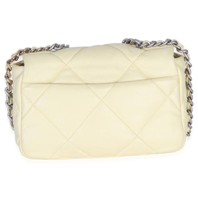 Chanel Light Yellow Quilted Lambskin Medium Chanel 19 Flap Bag For Sale - Image 4 of 9