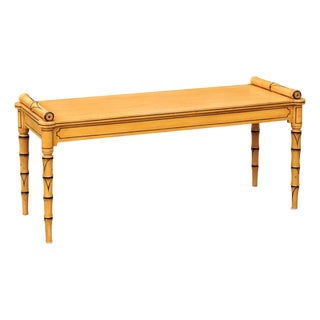 Vintage English Midcentury Goldenrod Painted Wooden Bench with Black Accents For Sale