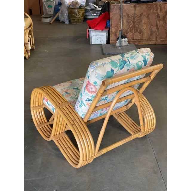 1950s 1950s Restored Mid Century 5-Strand Reverse Pretzel Rattan Lounge Chair For Sale - Image 5 of 8