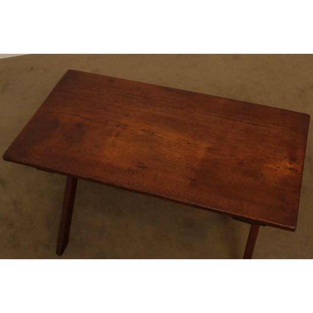 Early 20th Century Antique Youth Size Oak Sawbuck Dining Farm Table with Benches For Sale - Image 5 of 13