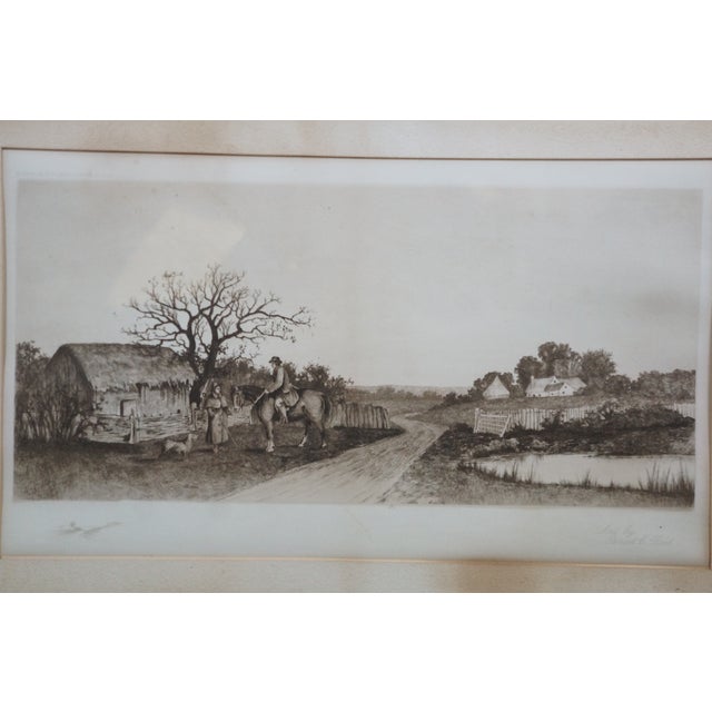 Late 19th Century Antique Ernest C Rost a Wayside Conversation Farm Landscape Etching 29" For Sale - Image 5 of 11