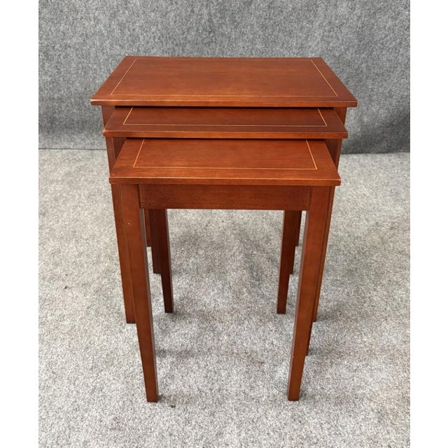 Wood Late 20th Century Set of 3 Inlaid Mahogany Nesting Tables For Sale - Image 7 of 18