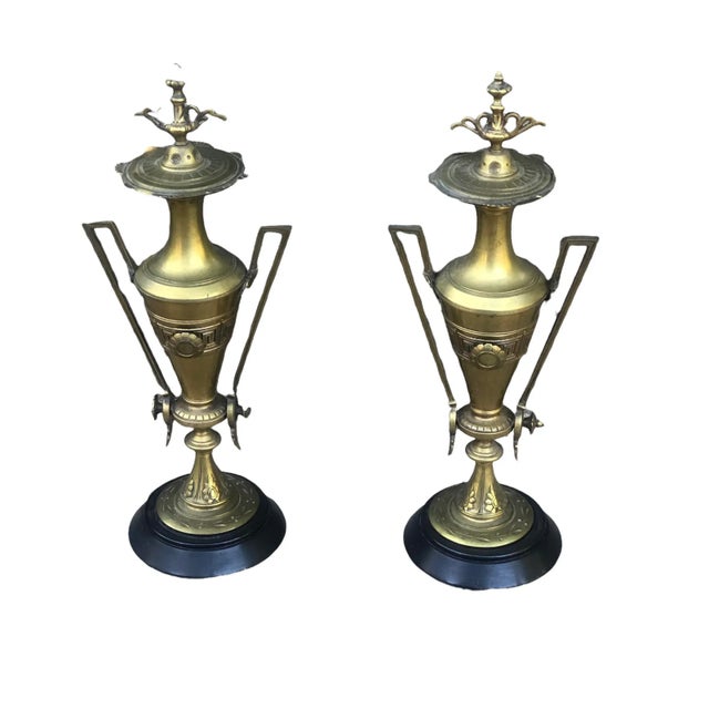 Late 19th Century Etruscan Bronze Doré Antique Urns on Marble Bases - a Pair For Sale - Image 10 of 10