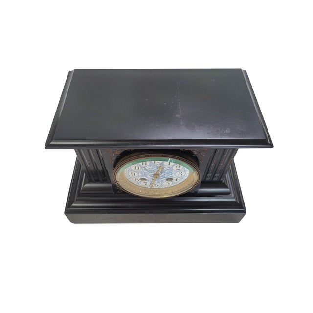 Late 19th-Century French Neo-Grec Black Slate Mantel Clock by Japy Frères For Sale - Image 13 of 16