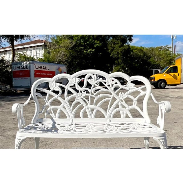 Vintage Coastal Cast Aluminum Settee For Sale - Image 12 of 13