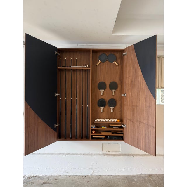 Modern Luxury 3 in 1 Combination Pool Table, Table Tennis Table, Dining / Party Table + Matching Wall Unit and Benches. Premium Solid Walnut Wood. For Sale - Image 3 of 18