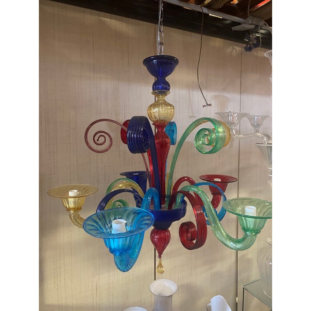 Murano Multicolors Glass Chandelier 5 arms all random colors ship not assembly from italy in a wooden case , bulbs not...