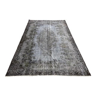 1960s Vintage Turkish Handmade Gray Rug For Sale