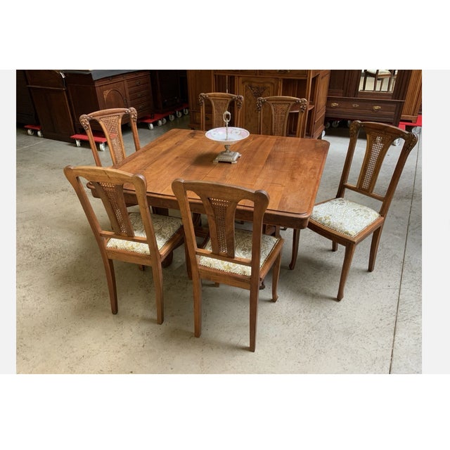 Antique Art Nouveau Extendable Dining Table and Chairs, 1910s, Set of 7 For Sale - Image 6 of 11