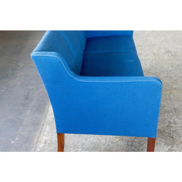 Blue Danish 1940's Settee Similar to Ole Wanscher For Sale - Image 8 of 13