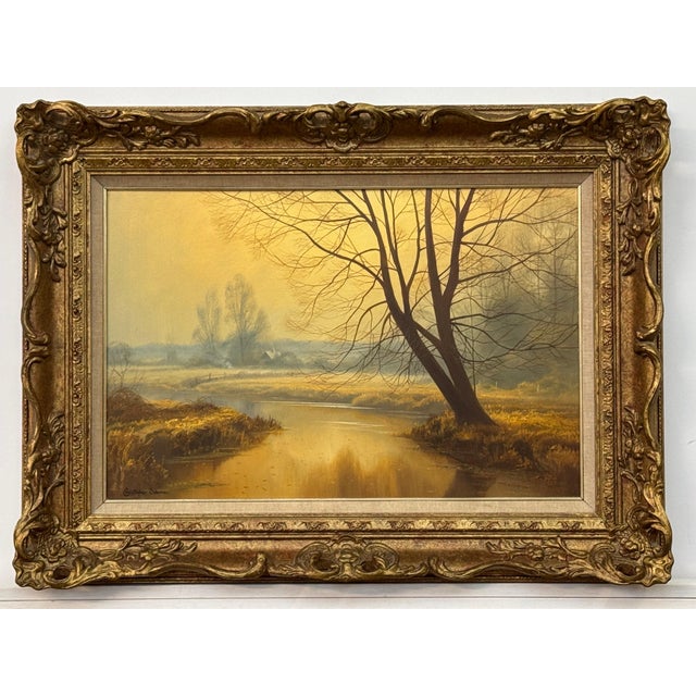Misty Golden Yellow River Landscape with Winter Trees in the English Countryside Circa 1990 For Sale - Image 10 of 17