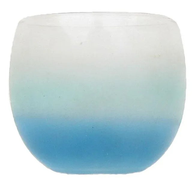 Set of 4 lovely mid-century modern Blendo roly poly cocktail glasses fading from a rich aqua / turquoise blue to clear...