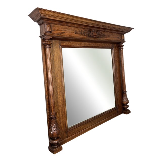 Antique French Style Carved Oak Wall Mirror For Sale