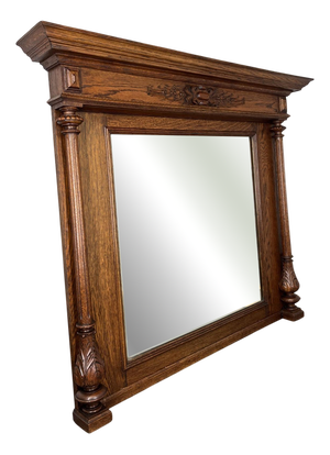 Antique French Style Carved Oak Wall Mirror