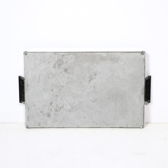Art Deco Reverse Eglomise Blue & White Geometric Motif in Nickel & Bakelite Tray For Sale - Image 12 of 12