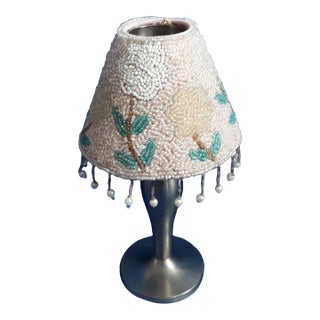 1970s Art Nouveau Silver Lamp Tealight Beaded Shade For Sale